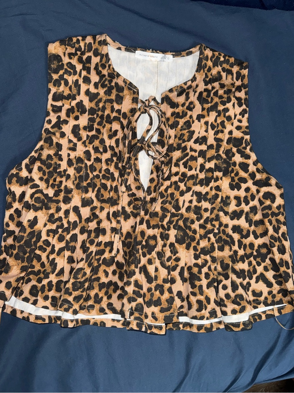 Altard State Cheetah print denim top with bows